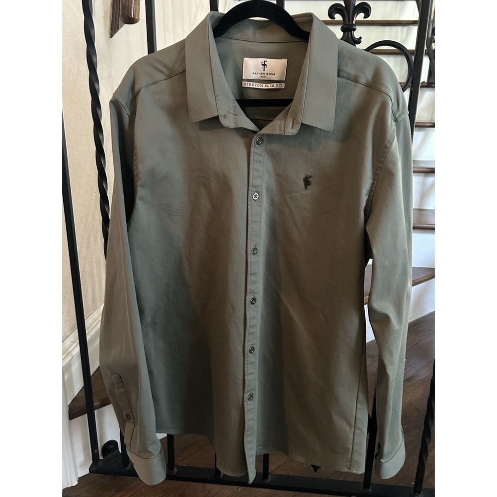 Mens Size 3XL Father Sons Stretch Slim Fit long sleeve button-down dress Shirt